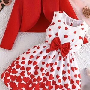Heart Patterned Girl's Sz 5t  Red and White Dress